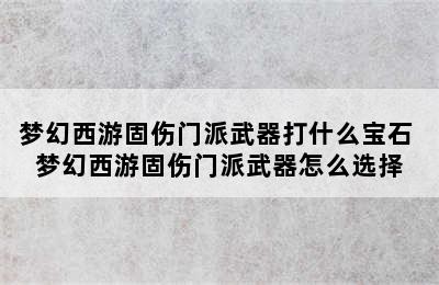 梦幻西游固伤门派武器打什么宝石 梦幻西游固伤门派武器怎么选择